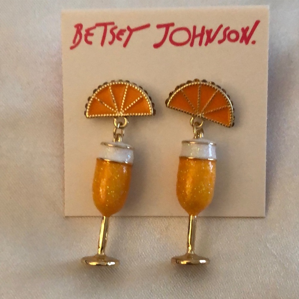 Betsey Johnson Betsey’s Brunch Bellini Orange Drop Earrings Crystal NWT